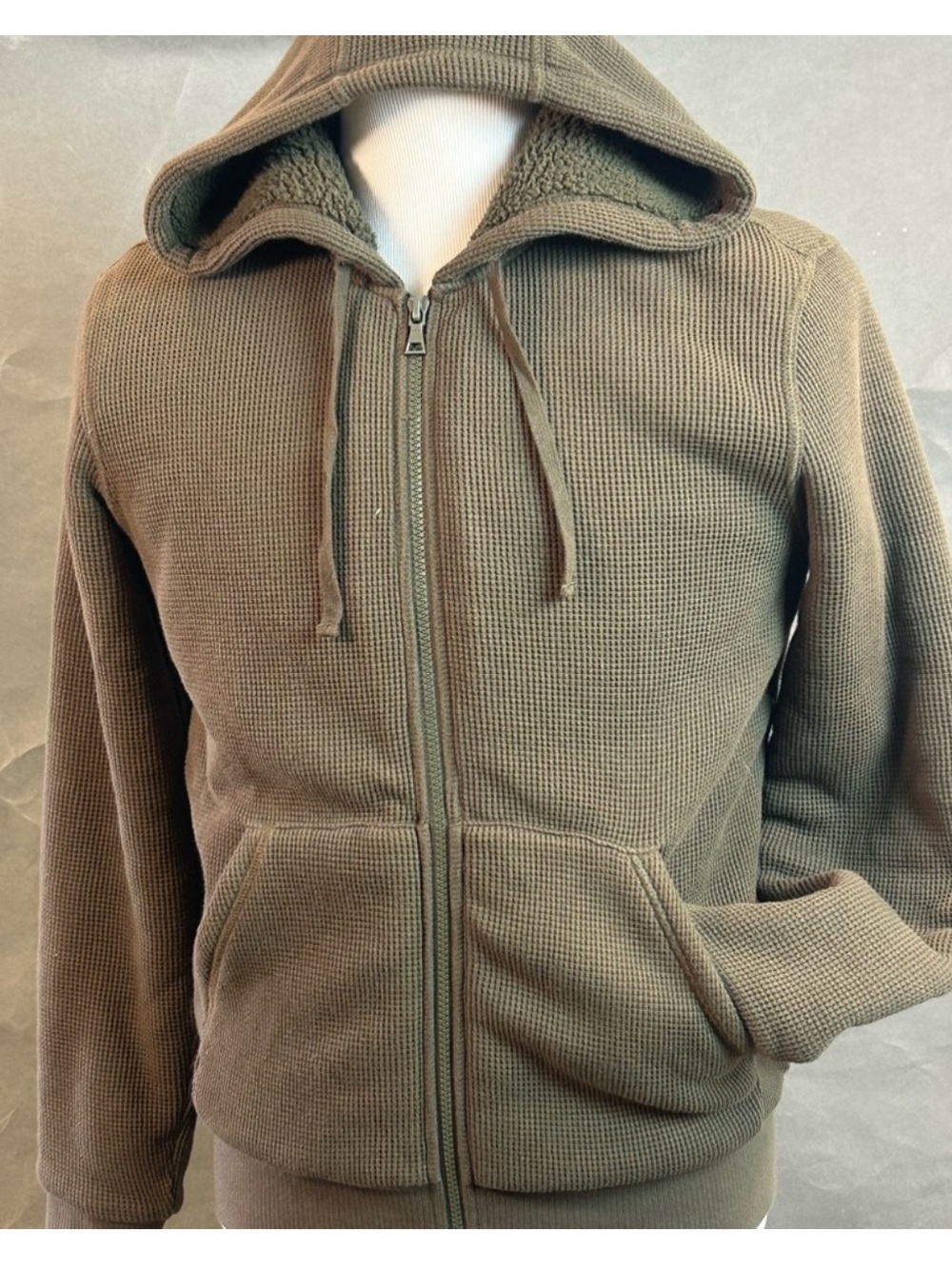 Vince Olive Green Sherpa-Lined Hooded Zip Jacket